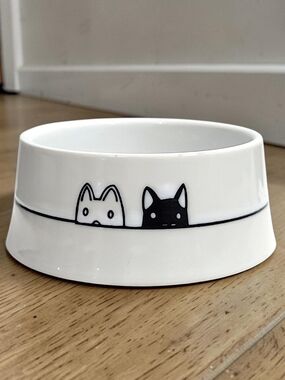 Naughty and Nice Cat Bowl with Black and White Cats Double-sided Accents